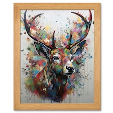 The Butterfly Stag Abstract Soft Pastel Deer Wood Framed Wall Art Print