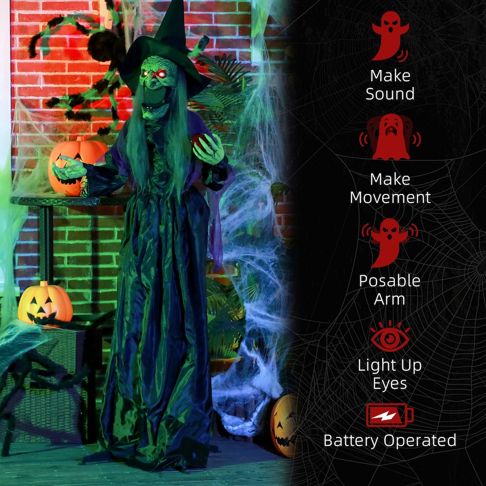 image 1 of HOMCOM Voice Activated Halloween Animatronics Witch, Battery Operated