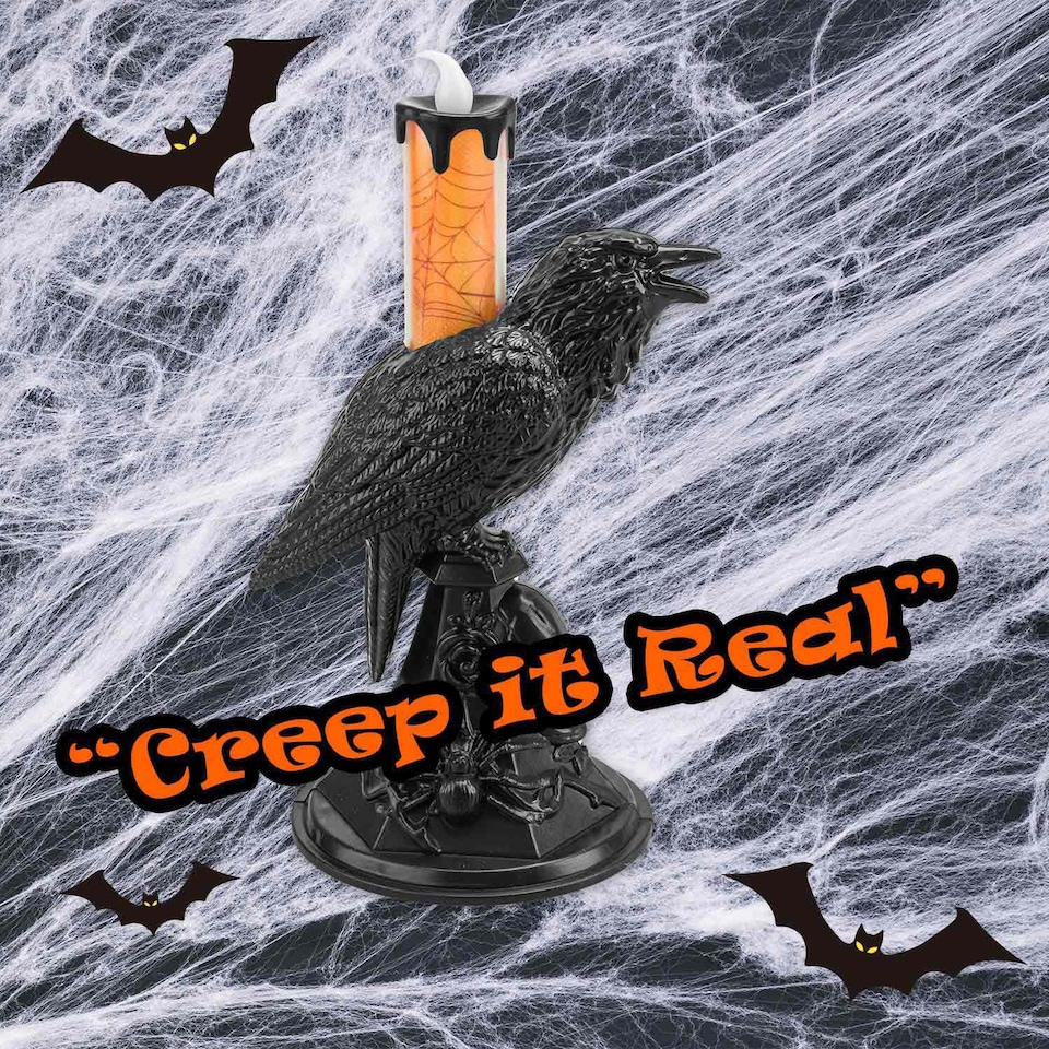 image 1 of PMS Flameless Halloween Crow Candle, Orange - 20.3 x 10 cm