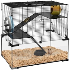 PawHut 3 Tiers Hamster Cage w/ Deep Glass Bottom, Dish, Hut, 60 x 40 x 54.5cm