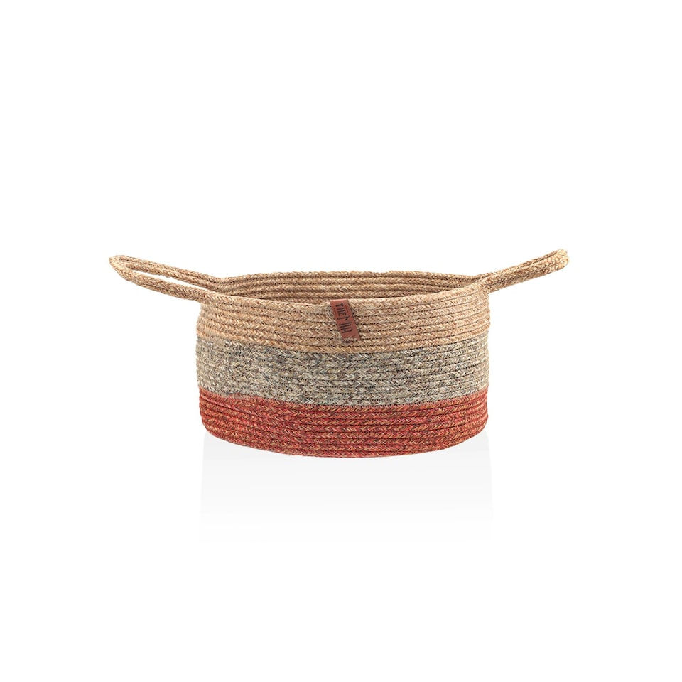 image 1 of Jute Handwoven Storage Basket (Orange And Grey)