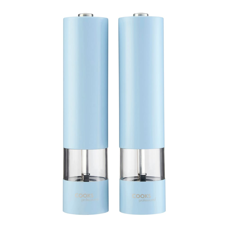 image 1 of Cooks Professional Electric Salt & Pepper Mill Set | Adjustable Grind Settings | Simple One-Button Operation | Blue