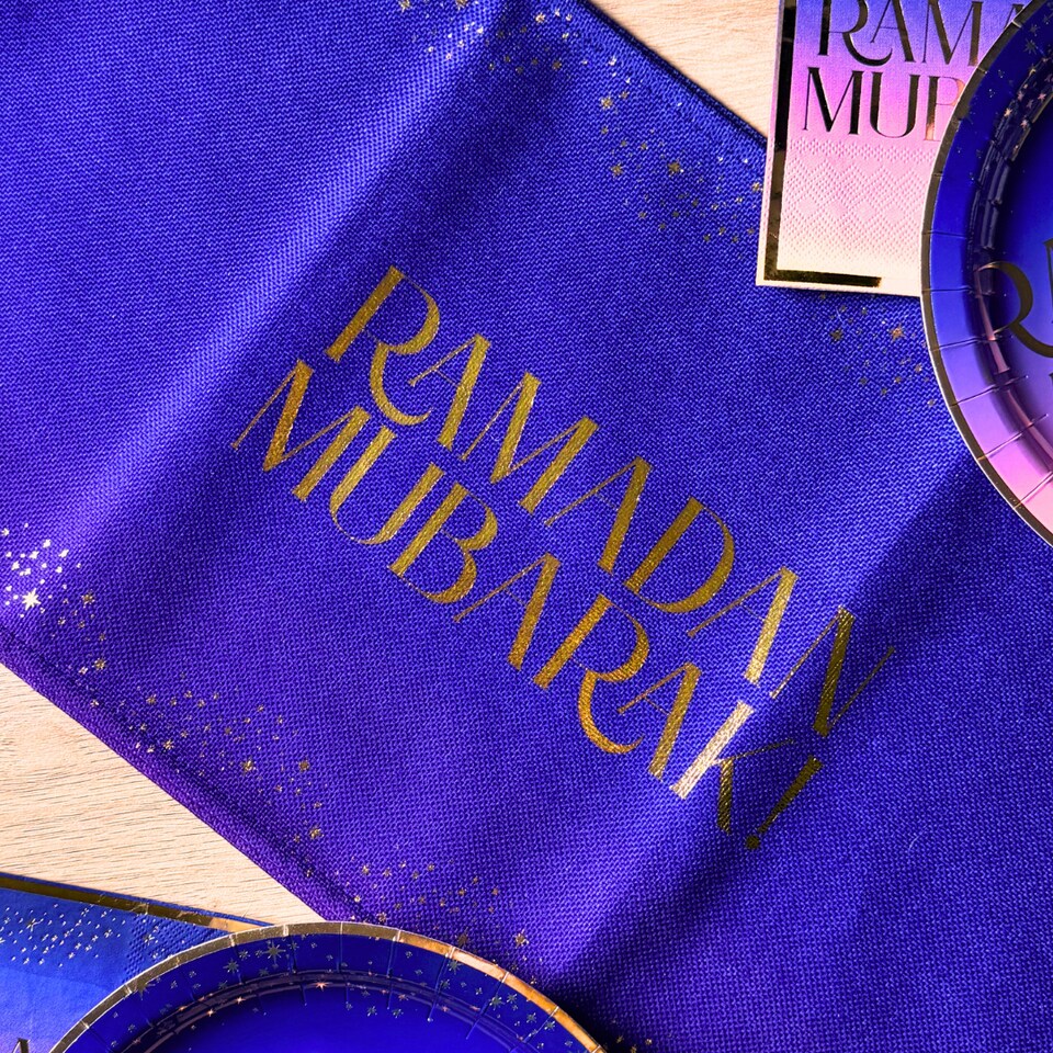 image 1 of Ramadan Mubarak Table Runner - Purple & Gold