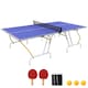 image 1 of SPORTNOW 9FT Foldable Table Tennis Table, Fold Into Quarters, Indoor Portable Full Size Ping Pong Table with Cover, Net, Paddles, Balls, Blue