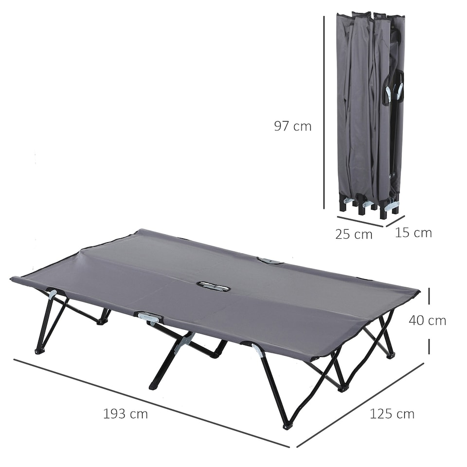 image 1 of Outsunny Double Camping Folding Cot Outdoor Portable Sleeping Bed, Grey