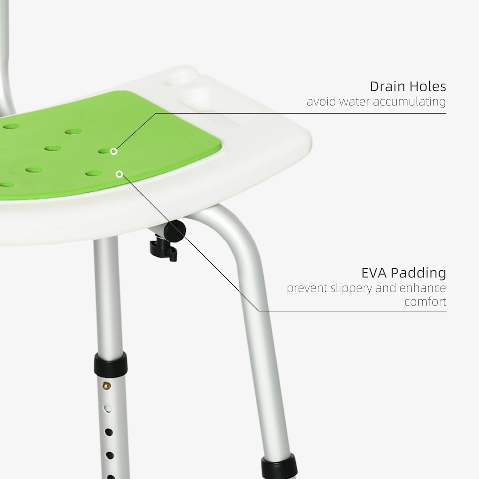 image 1 of HOMCOM Shower Stool for Elderly Disabled Adjustable Shower Stool Green