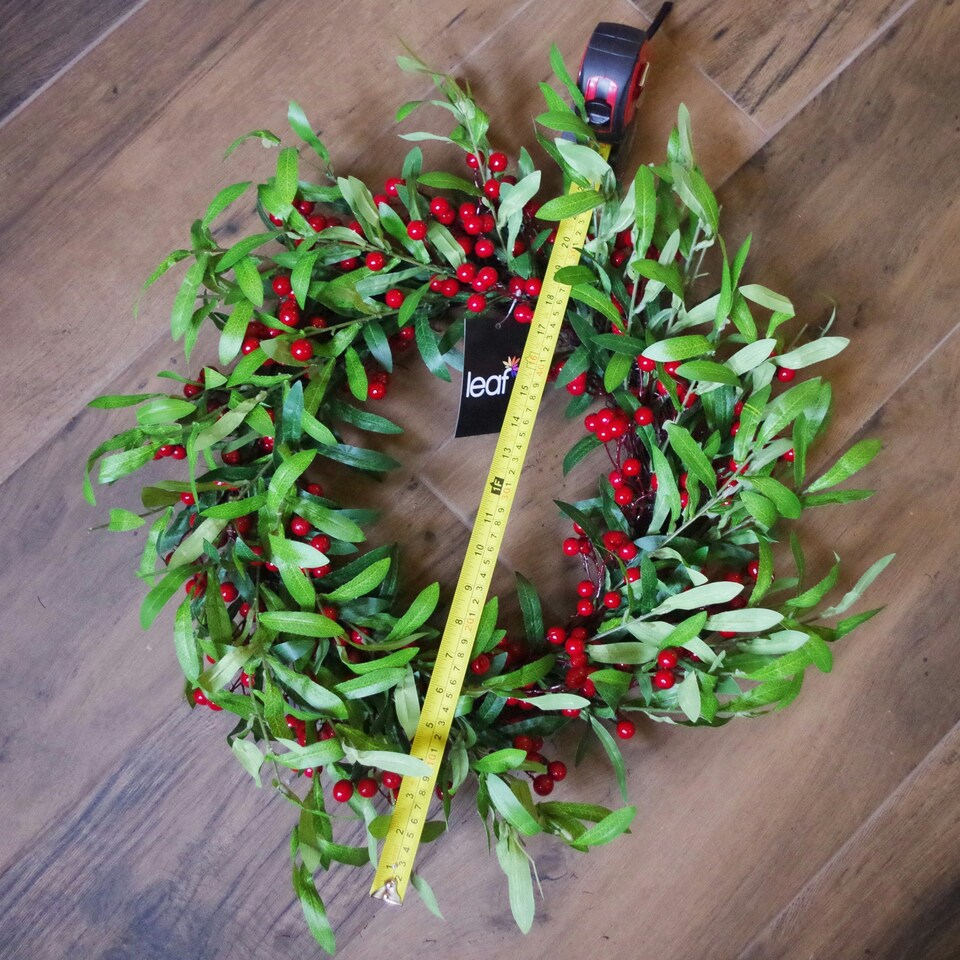 image 1 of 60cm (24 inches) Large Luxury Christmas Mistletoe Leaf and Red Berry Floristry Wreath