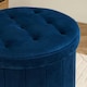 image 2 of OHS Matte Velvet Soft Round Foldable Footstool Seat Storage Organiser Ottoman Blue | Teal