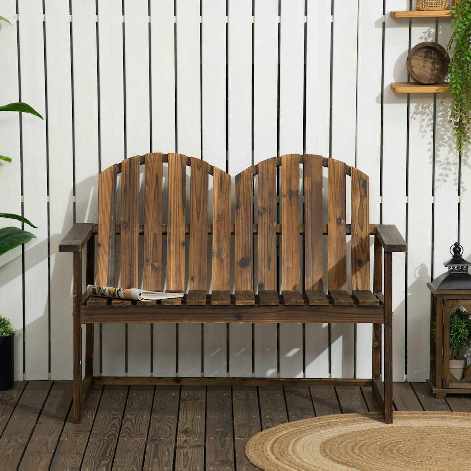 image 1 of Outsunny Wooden Bench for Two People, Patio Loveseat Chair w/ Slatted Backrest
