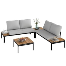 Outsunny 4 Seater Garden Corner Sofa Set with Removable Thick Cushions Brown | Teak