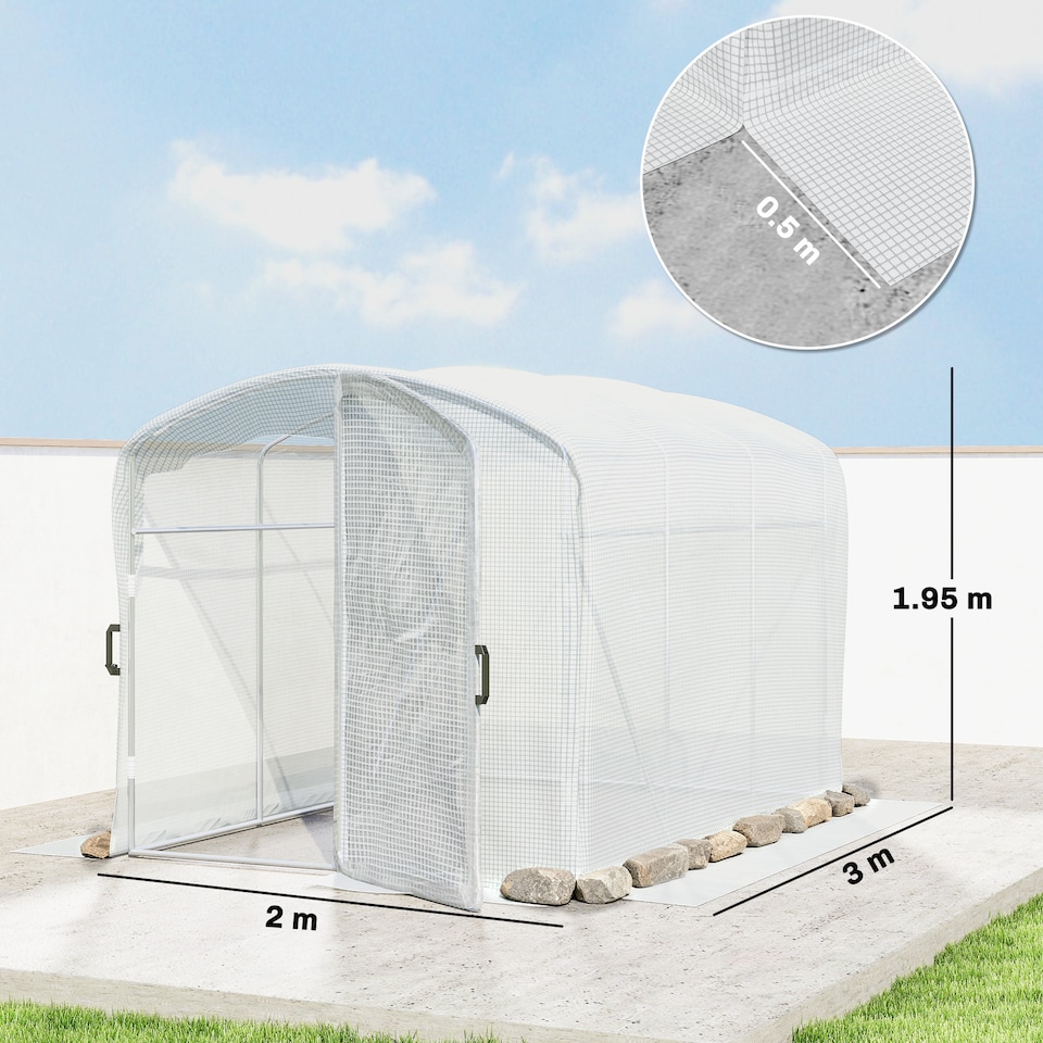 image 1 of Outsunny 3 x 2 x 2m Polytunnel Greenhouse with Door, Galvanised Steel Frame