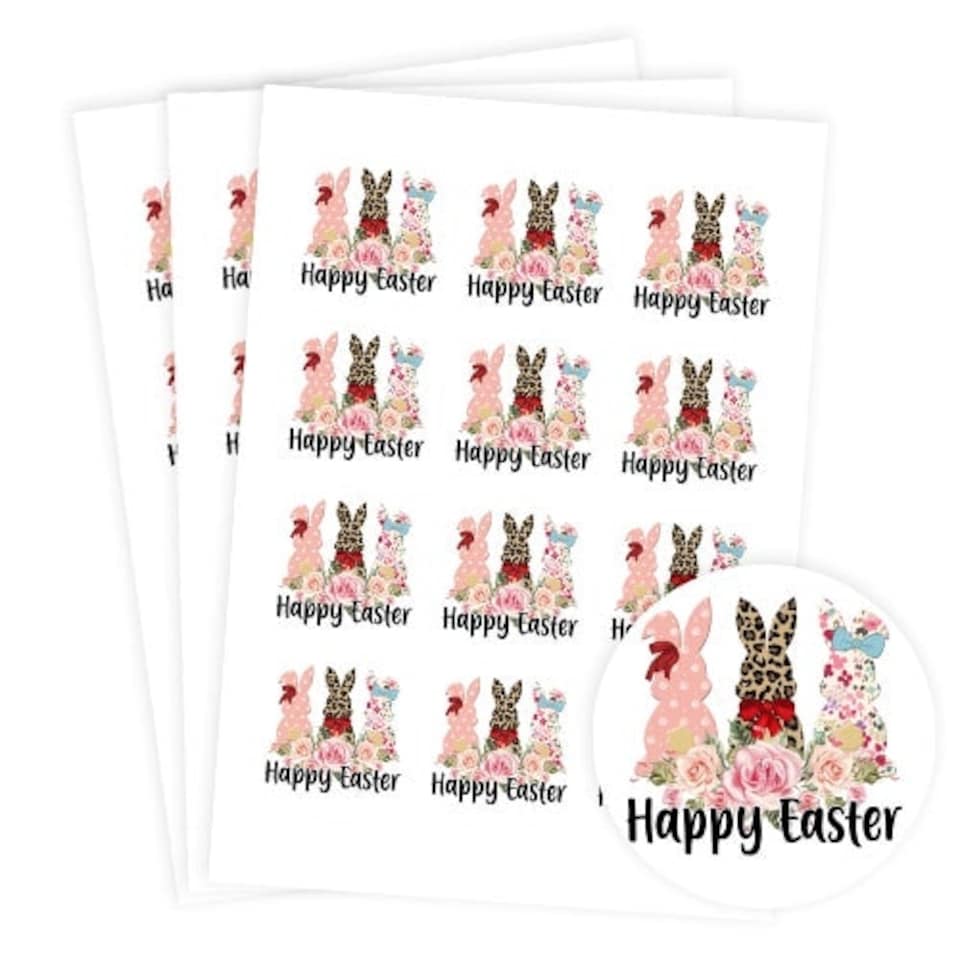image 1 of Happy Easter Round Stickers 60mm - Sheet of 12
