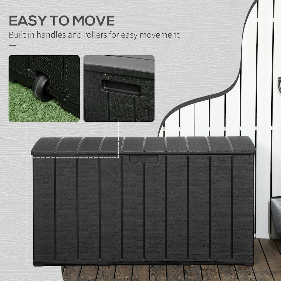 image 1 of Outsunny 336 Litre Rolling Outdoor Garden Storage Box, Plastic Container, Black
