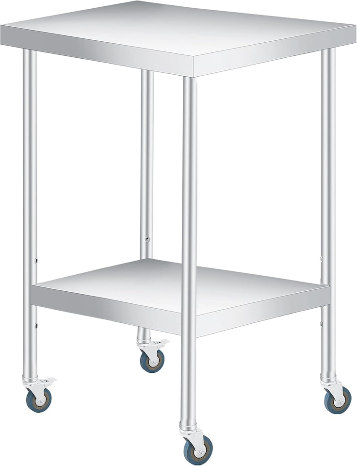 image 1 of London Boutique Commercial Stainless Steel Work Table with Adjustable Undershelf and Wheels, Silver, 24 x 24 x 35 in