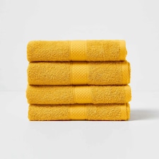 Homescapes Turkish Cotton Hand Towel Set of 4 - Ochre | Yellow | Hand towel | 4