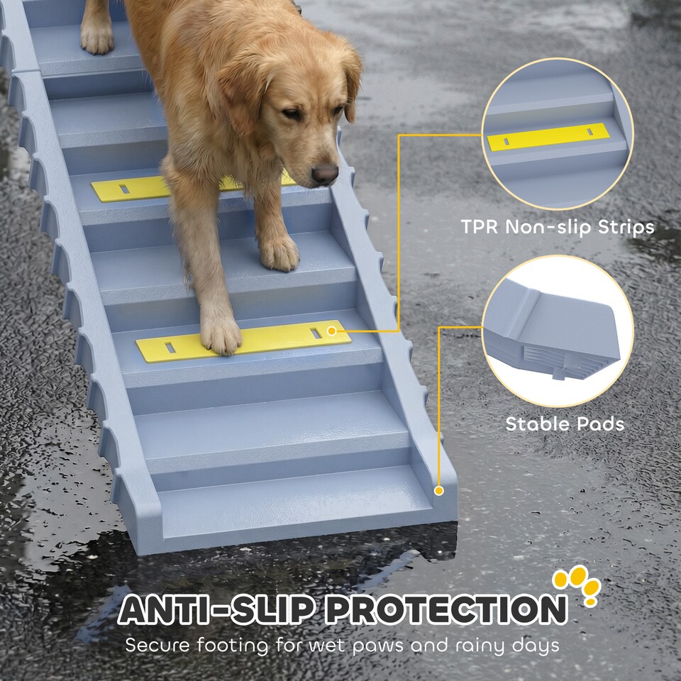 image 1 of PawHut Foldable Dog Ramp for Car, Non-Slip Dog Stairs for SUVs Truck