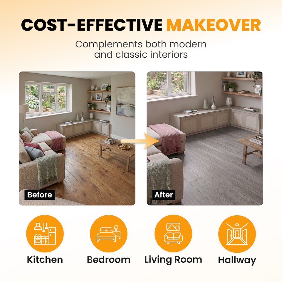 image 1 of NOVECRAFTO Self Adhesive Floor Planks | 5.9x35.9in (91.4x15.2cm) Each | Peel & Stick Vinyl Flooring | Grey Oak Wood Effect | Waterproof DIY Tiles | Grey | 2.78 sqm