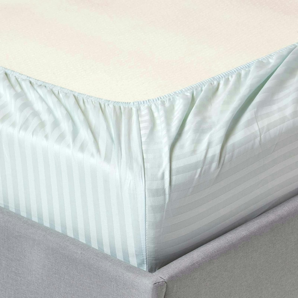 image 1 of Homescapes Blue Cotton Stripe Fitted Cot Sheets 330 Thread Count, 2 Pack | Blue | One Size