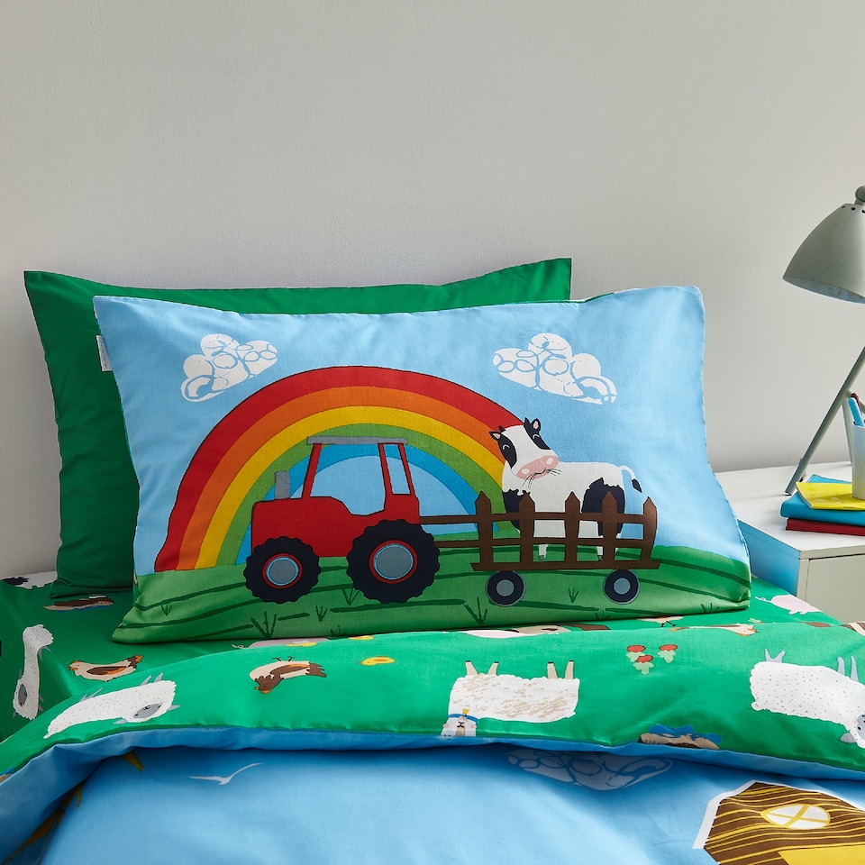 image 1 of Farmyard Animals Reversible Duvet Cover Set | Blue