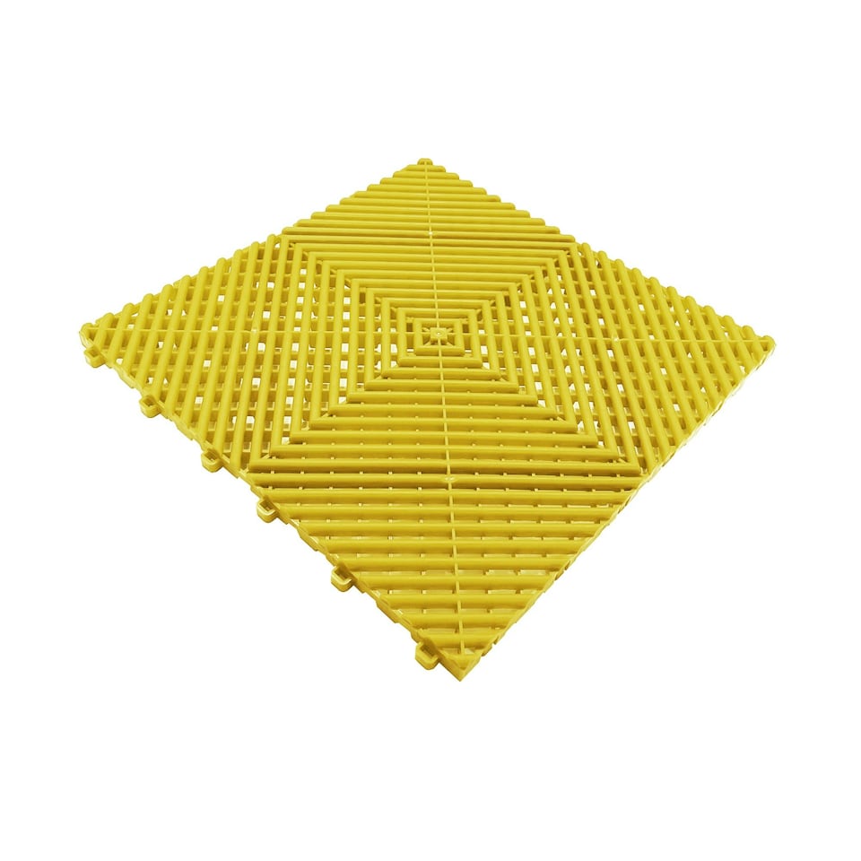 image 1 of Modular Interlocking Ribbed Vented Garage Floor Tiles - Yellow