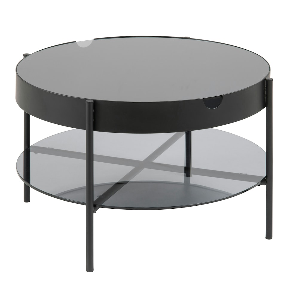 image 1 of Tipton Round Coffee Table in Black with Smoked Glass Top 75cm