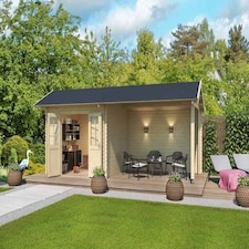 New York-Log Cabin, Wooden Garden Room, Timber Summerhouse, Home Office - L720 x W389.3 x H273.6 cm Brown