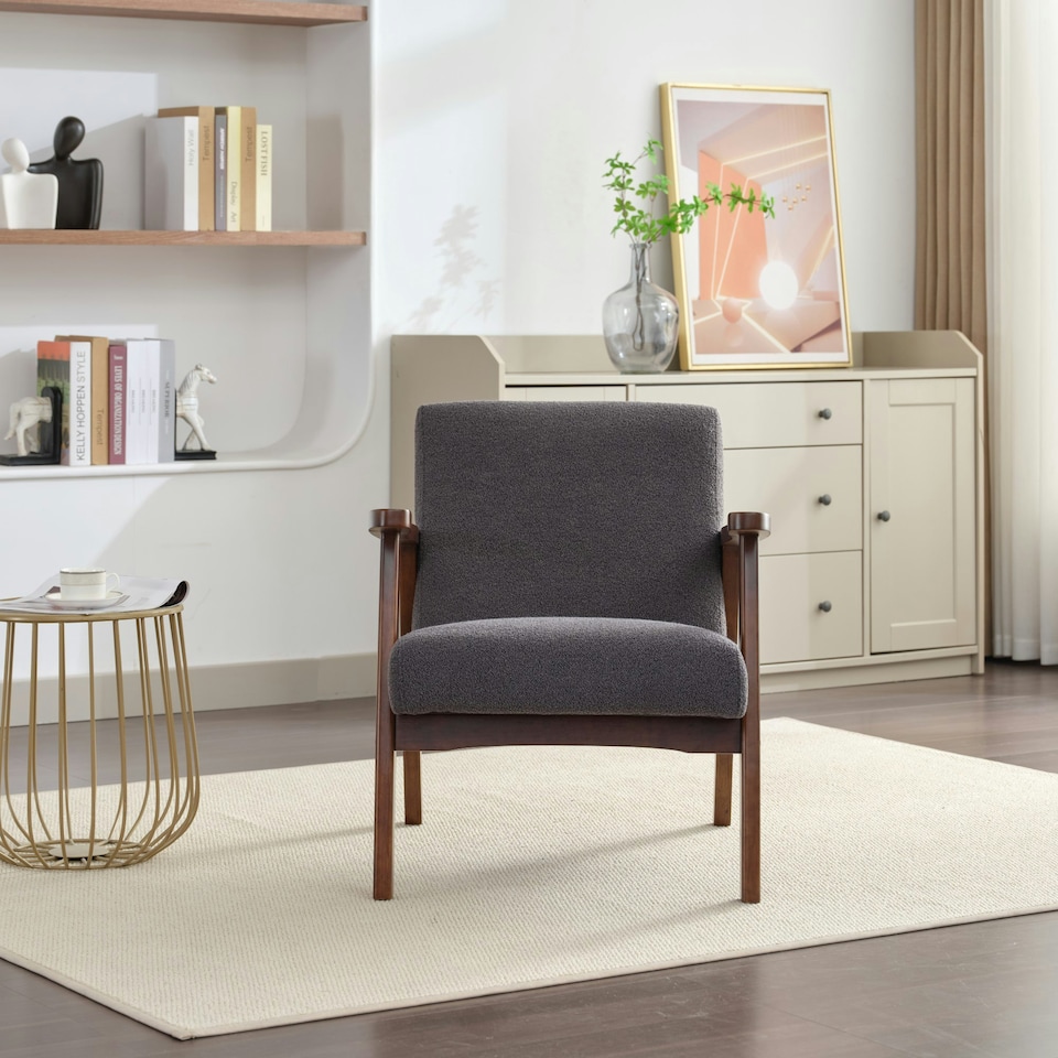 image 1 of Hadley Boucle Fabric Accent Chair - Dark Grey