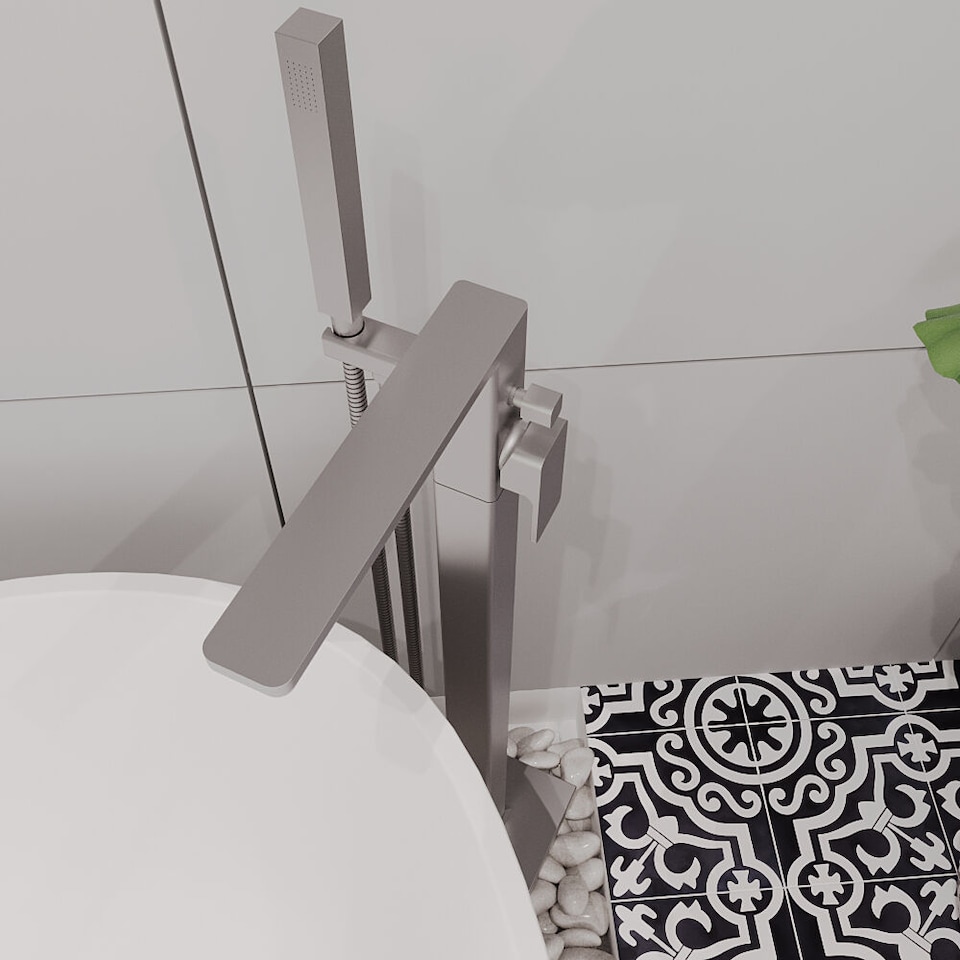 image 1 of Balterley Freestanding Square Bath Shower Mixer Tap | Silver | Brushed Pewter | 1