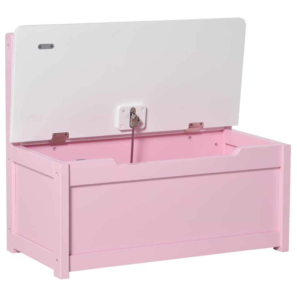 image 1 of HOMCOM 2 In 1 Wooden Toy Box, Seat Bench Storage Chest w Pneumatic Rod | Pink
