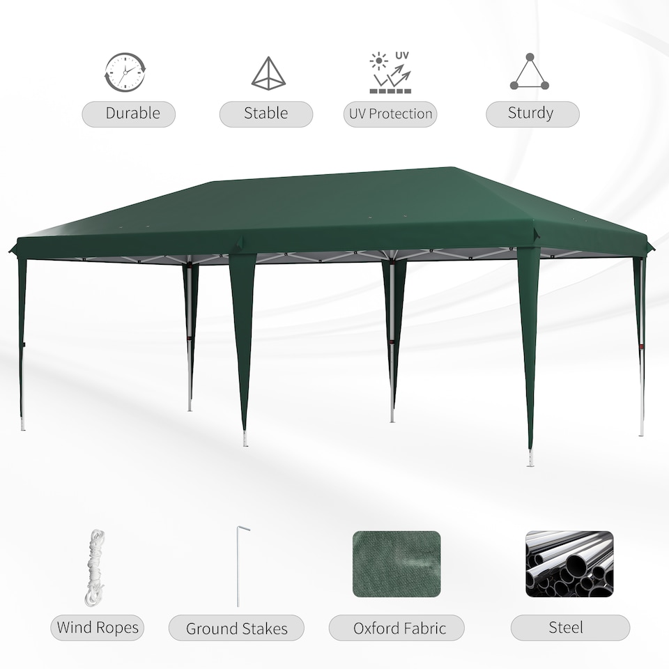 image 1 of Outsunny Pop Up Gazebo 3 x 6m, Foldable Canopy Tent, Height Adjustable Wedding Awning Canopy wCarrying Bag, Green