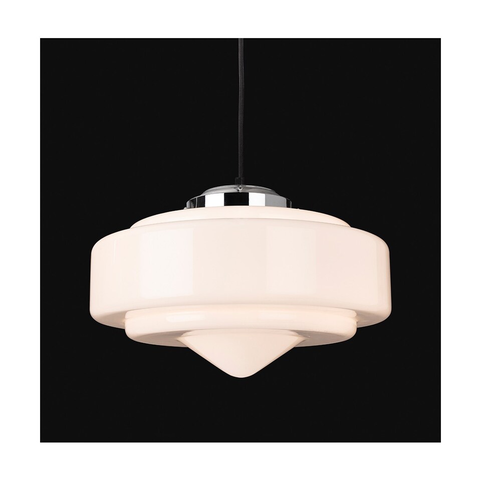 image 1 of Art Deco Pendant Light Chrome with Opal White Glass