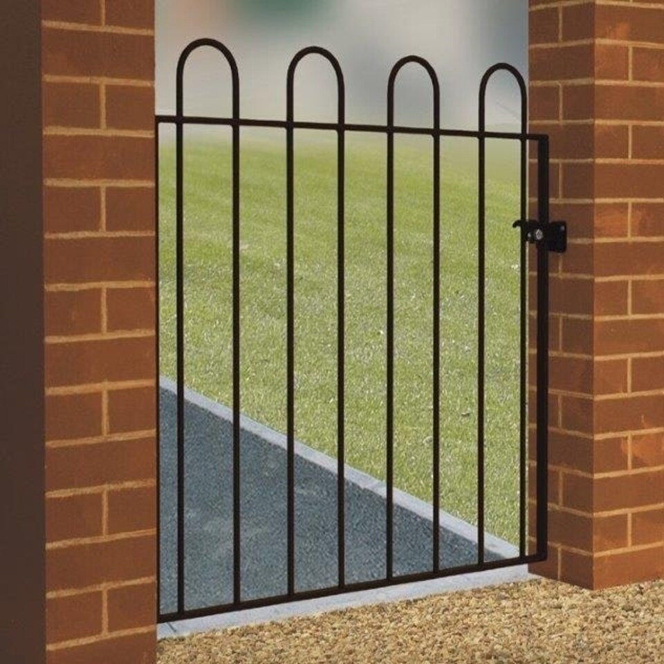 Court Hoop Top Single Gate - Solid Steel - Fits Gap of 1000 mm x 950 mm High - Electro Galvanised/Black Powder Coated Black