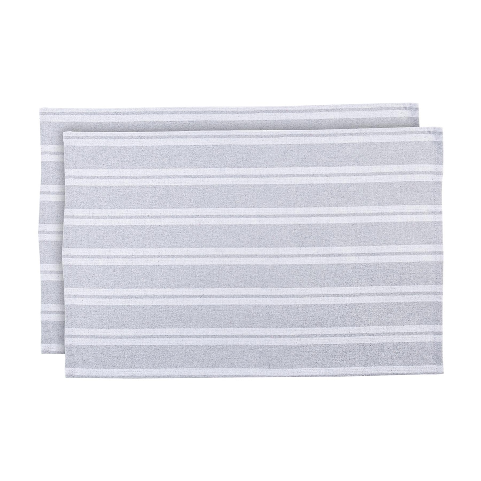 image 1 of Nicola Spring Cotton Tea Towels - 60cm x 40cm - Grey Stripe - Pack of 2