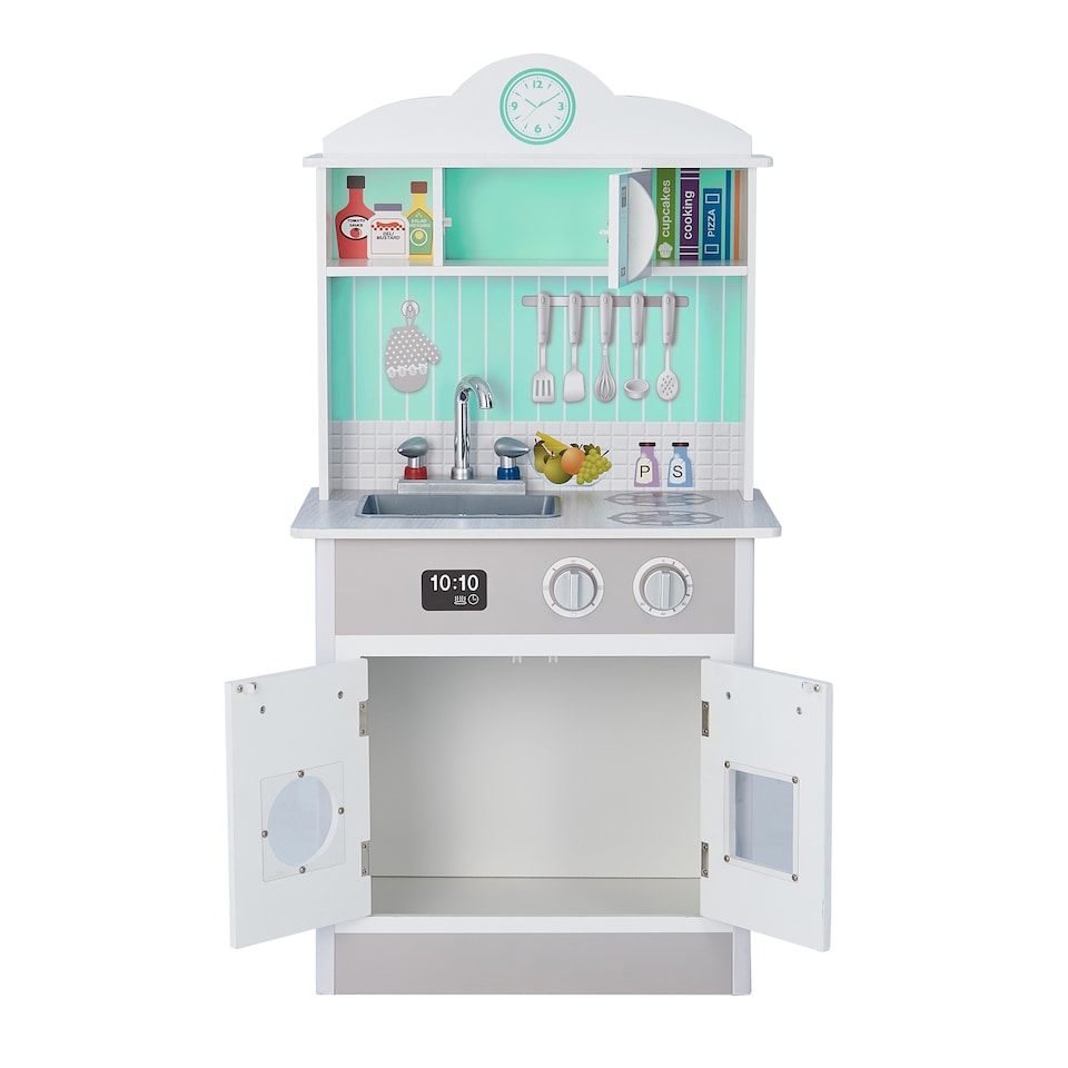 image 1 of Teamson Kids Wooden Play Kitchen with Sink, Oven and Storage, Madrid Red