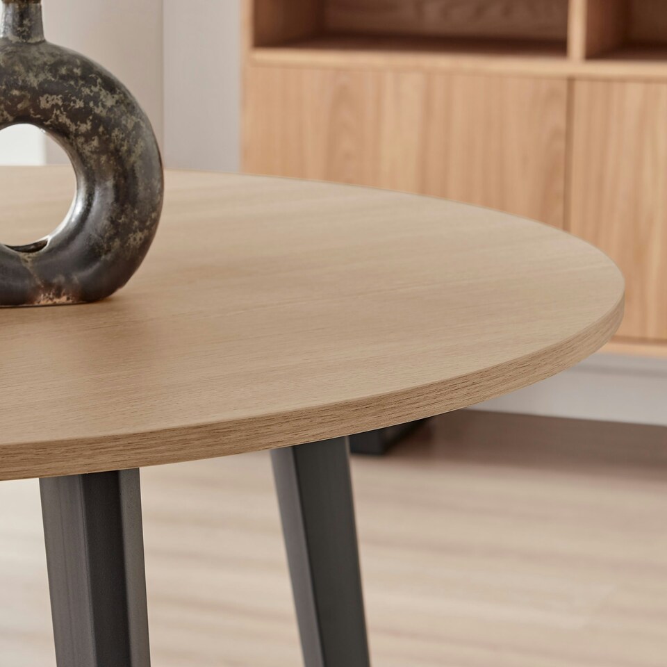 image 1 of Furniturebox Koko Oak Wood Effect Round Dining Table Black Legs 100cm