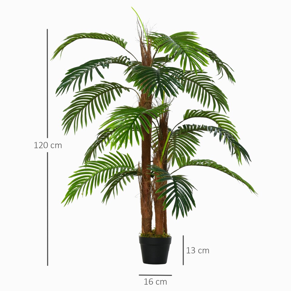 image 1 of Outsunny 120cm/4FT Artificial Palm Tree Decorative Plant w/19 Leaves Pot