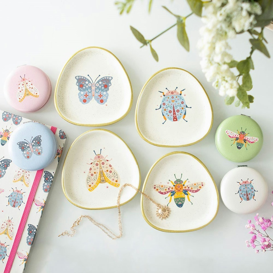 image 1 of Ceramic Floral Moth Jewellery Trinket Dish