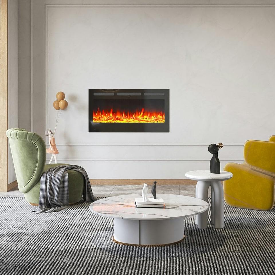 image 1 of Living and Home 40 Inch Electric Fireplace- Recessed/Wall-Mounted with Touch Screen and Remote,1800W