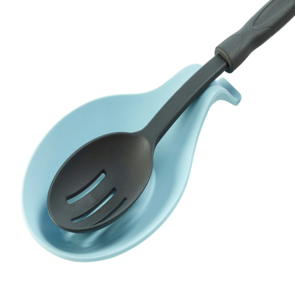 image 1 of Interiors By Premier Non-Stick Light Blue Silicone Spoon Rest,Silicone Spoon Stand,Heat-Resistant Spoon Holder with Hanging Loop