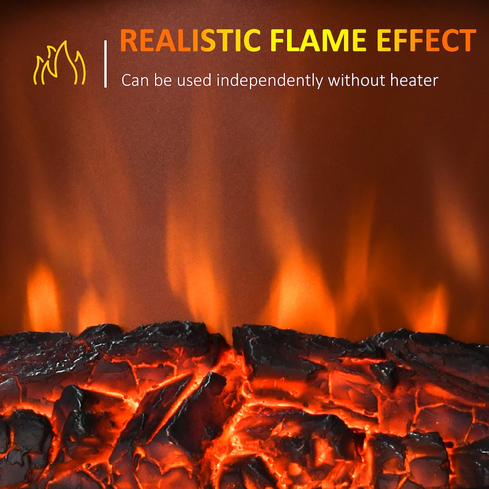 image 1 of HOMCOM Contemporary Electric Fireplace Coal Burning Flame Effect Inset Fire Place Space Heater Glass View LED Lighting with Remote Control, 1000W2000W, Silver