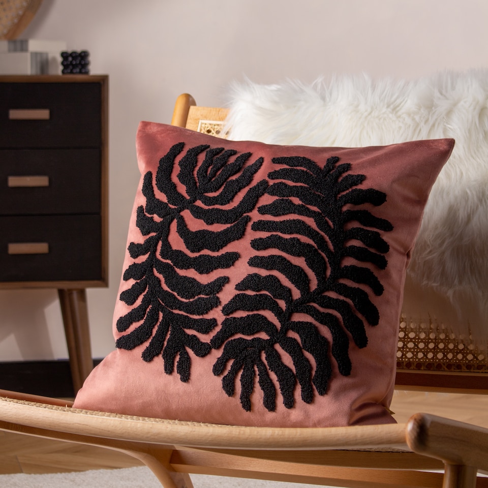 image 1 of Furn Maldive Botanical Velvet Tufted Cushion, Rustic Brown, 45 x 45cm