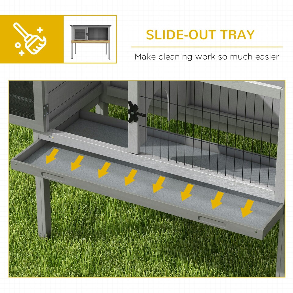 image 1 of PawHut Wooden Guinea Pig Hutch, Small Animal Cage w/ Tray & Roof, Grey