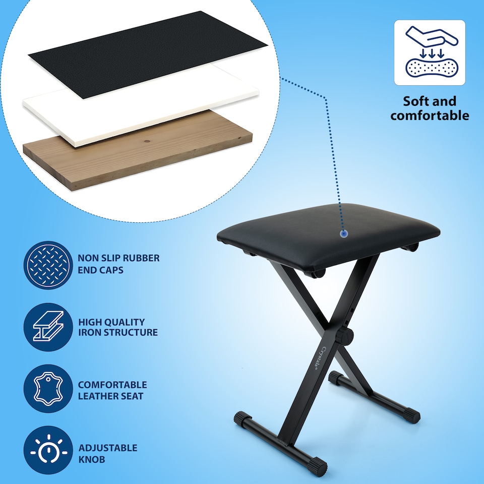image 1 of PIANO STOOL KEYBOARD BENCH BLACK PADDED SEAT CUSHION CHAIR ADJUSTABLE HEIGHT