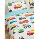 image 3 of PriceRightHome Childrens/Kids Trucks & Transport Duvet Cover Set - White/Blue/Red - Single | White | Single