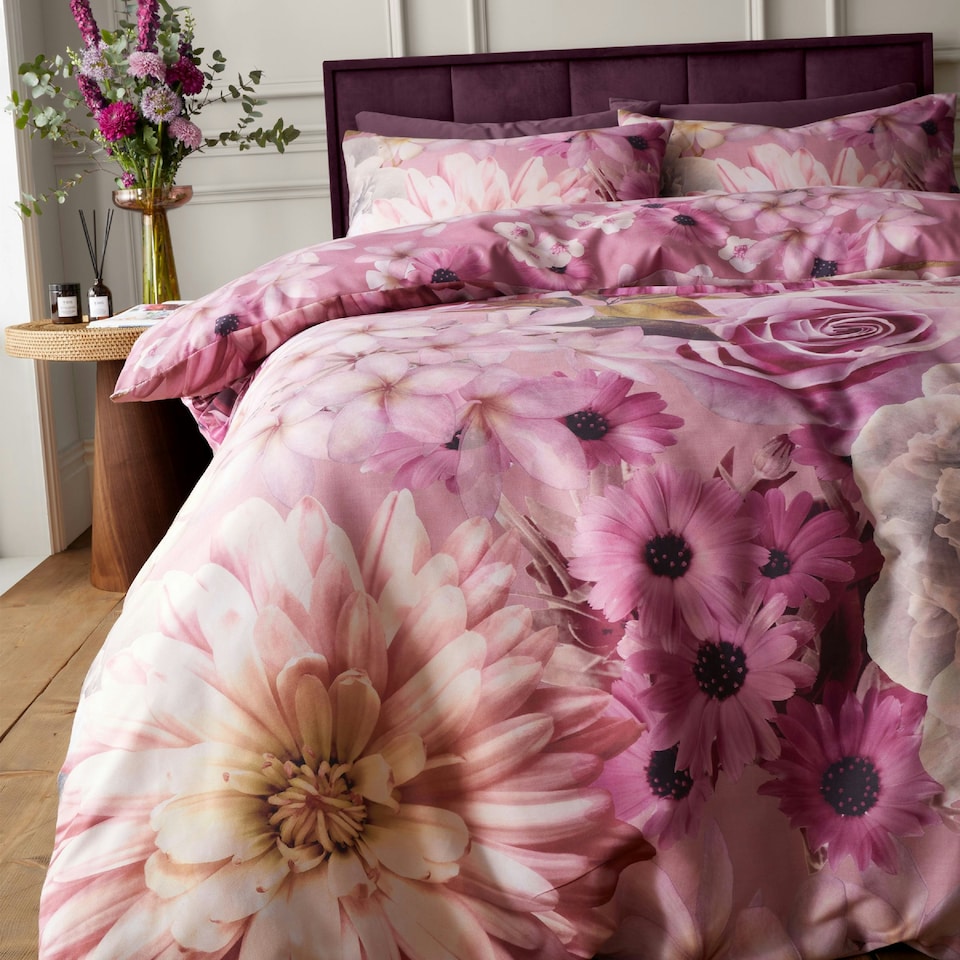 image 1 of RHS x Catherine Lansfield Rosemoor Floral So Soft Duvet Cover Set Pink | Pink | Single