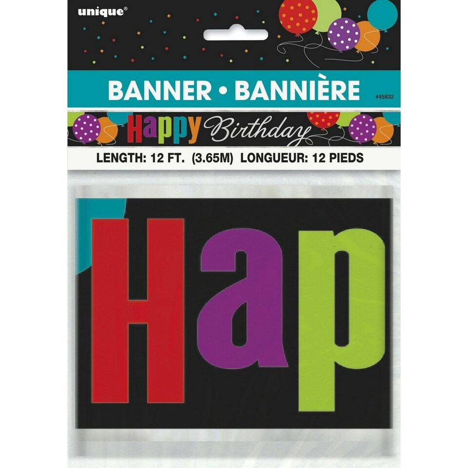 Unique Party Cheer Happy Birthday Banner - Black/Multicoloured - One Size