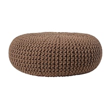 Homescapes Chocolate Brown Large Round Cotton Knitted Pouffe Footstool