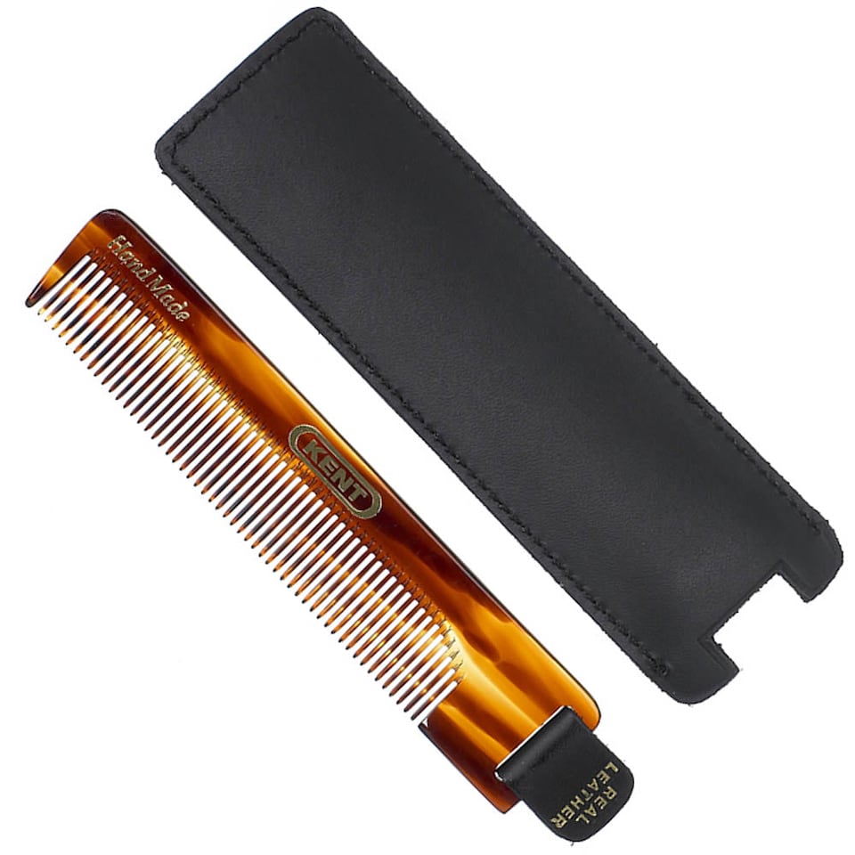 Kent Brushes Handmade 112mm Comb with Leather Tab and Case Fine Hair