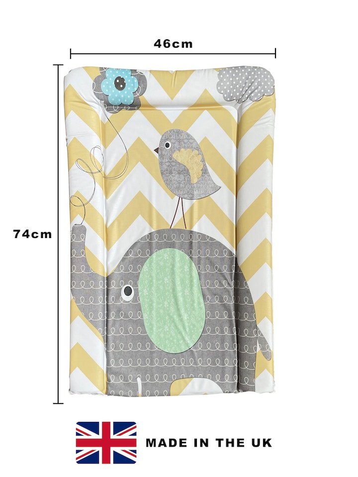 image 1 of Babybase Padded Changing Mat 74 x 46cm Elephant Chevron