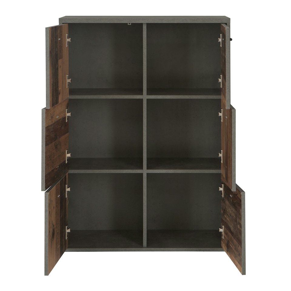 image 1 of Best Chest Storage Cabinet with 6 Doors in Concrete Optic Dark Grey/Old - Wood Vintage